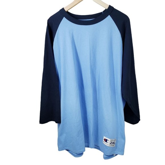 Champion Men's Three-Quarter Raglan Sleeve Baseball T-Shirt Size 2XL Blue - Picture 2 of 7